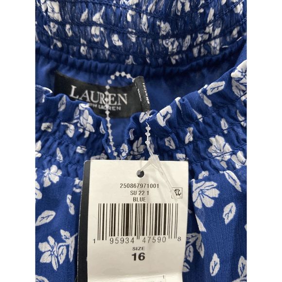 Lauren Ralph Lauren Floral Crinkled Georgette Dress - Blue Cream 16 - Picture 5 of 9